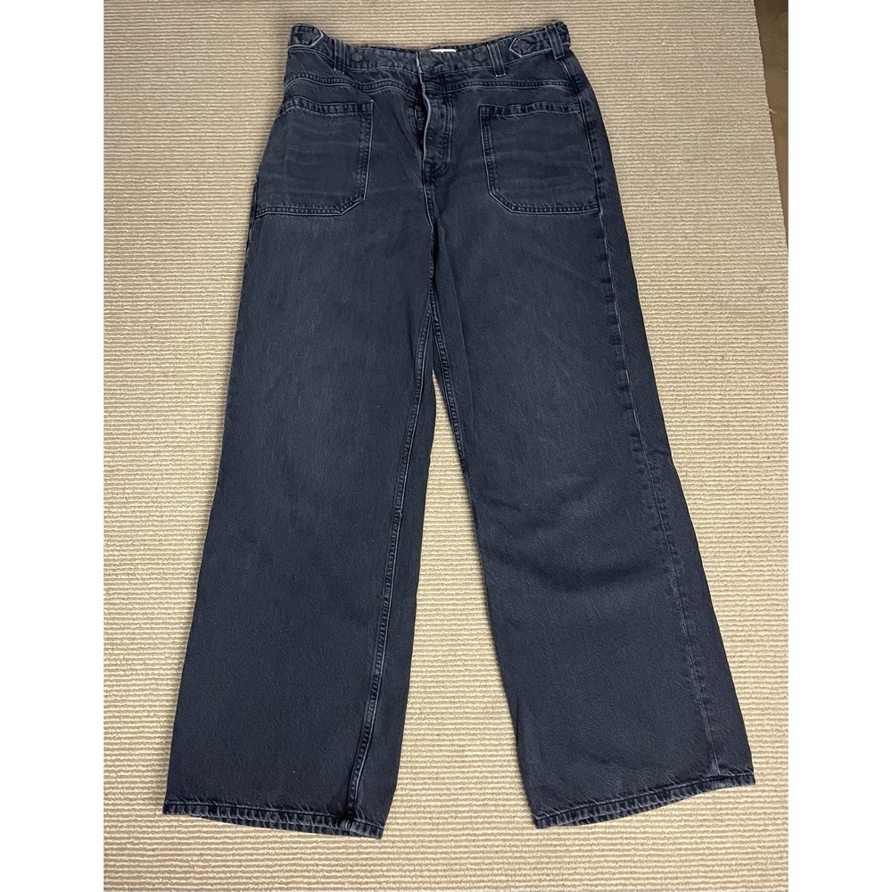 We The Free Womens 31 Jeans Black Baggy Straight Leg 100% Cotton Utility